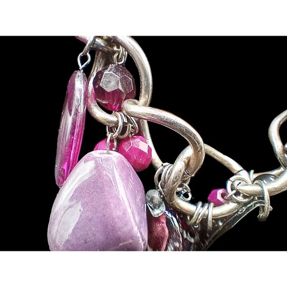 Chunky Statement Necklace Pink Purple Beads Charm Bib Jewelry Y2K Barbiecore - Picture 4 of 15